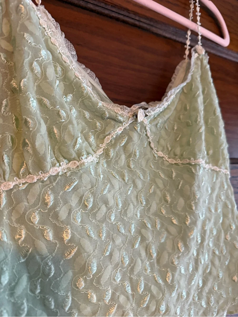 VINTAGE CLAIRE PETTIBONE Y2K Sheer Spaghetti Strap Tank Top Camisole Lace Trim - Picture 2 of 6